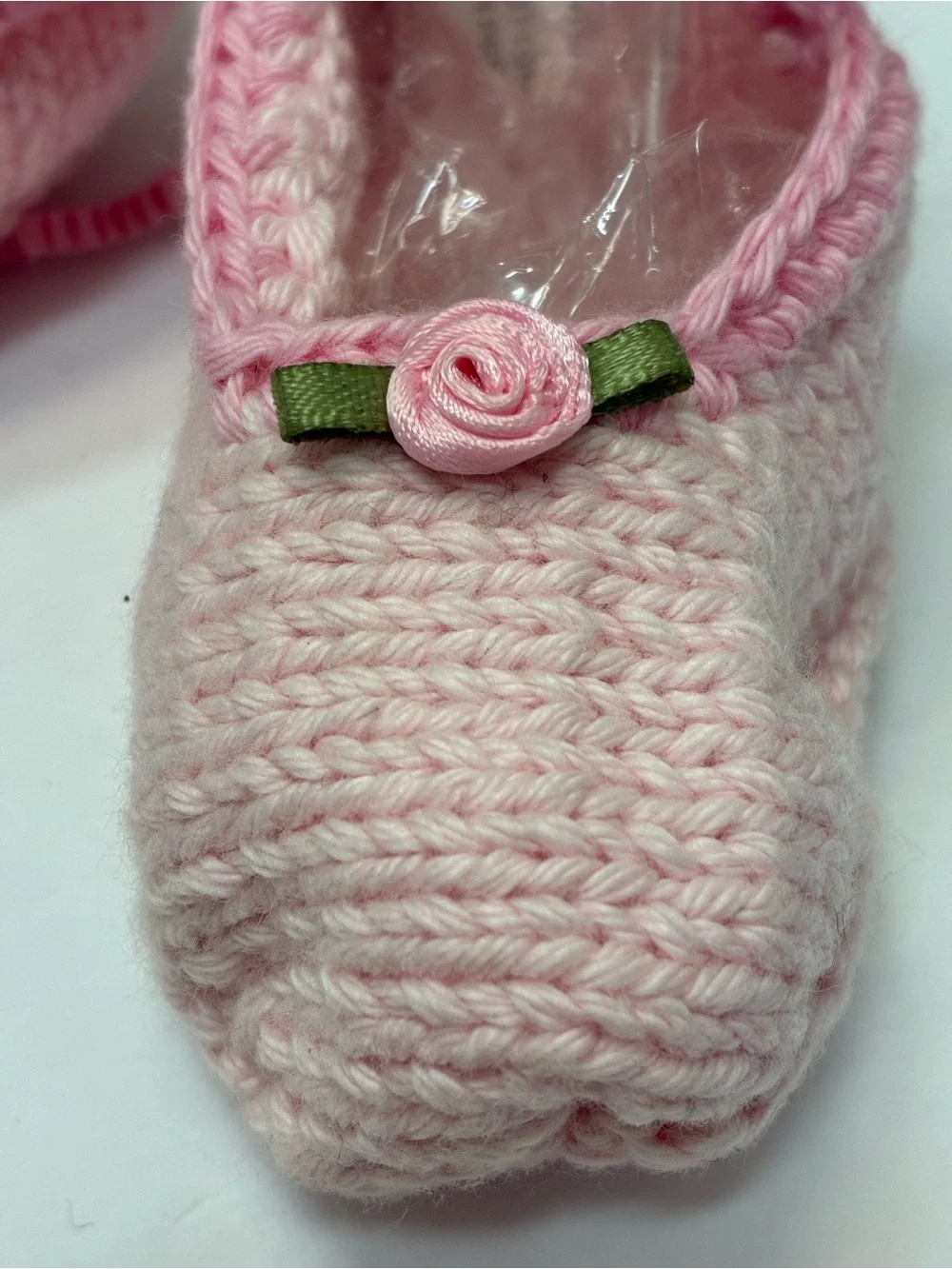 Art Walk Pink Knit Baby Mary Jane Shoes with Rose Accent